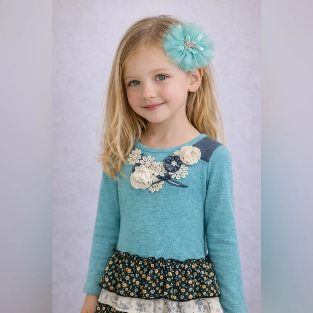 Couture Clips Aqua Green‎ Little Girls Headband w/Crown Center NEW Pinch Clip